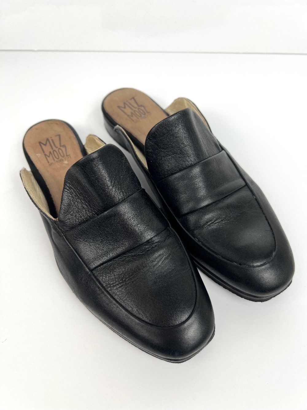 Miz Mooz Karlene Leather Loafer Flats Slides Size 8 Black Summer Career Comfy